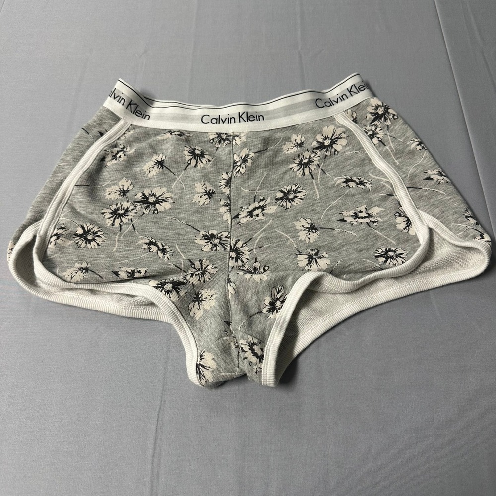 Calvin Klein Womens Gray Floral Daisy Logo Waistband Lounge Sleep‎ Shorts Small
